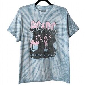 Womens AC/DC Graphic Band T Shirt Tee Rock n Roll Tie Dye Blue Pink Small Medium